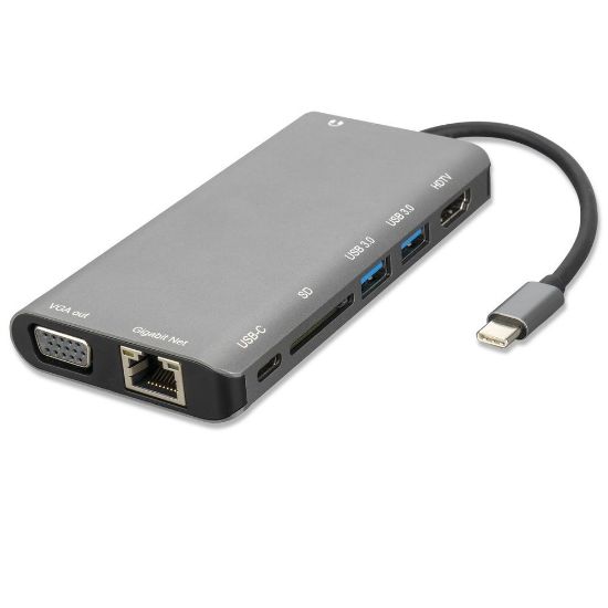 Bild von 8in1 Hub USB Typ-C auf Ethernet, HDMI, 3x USB 3.0 und Kartenleser, Grau